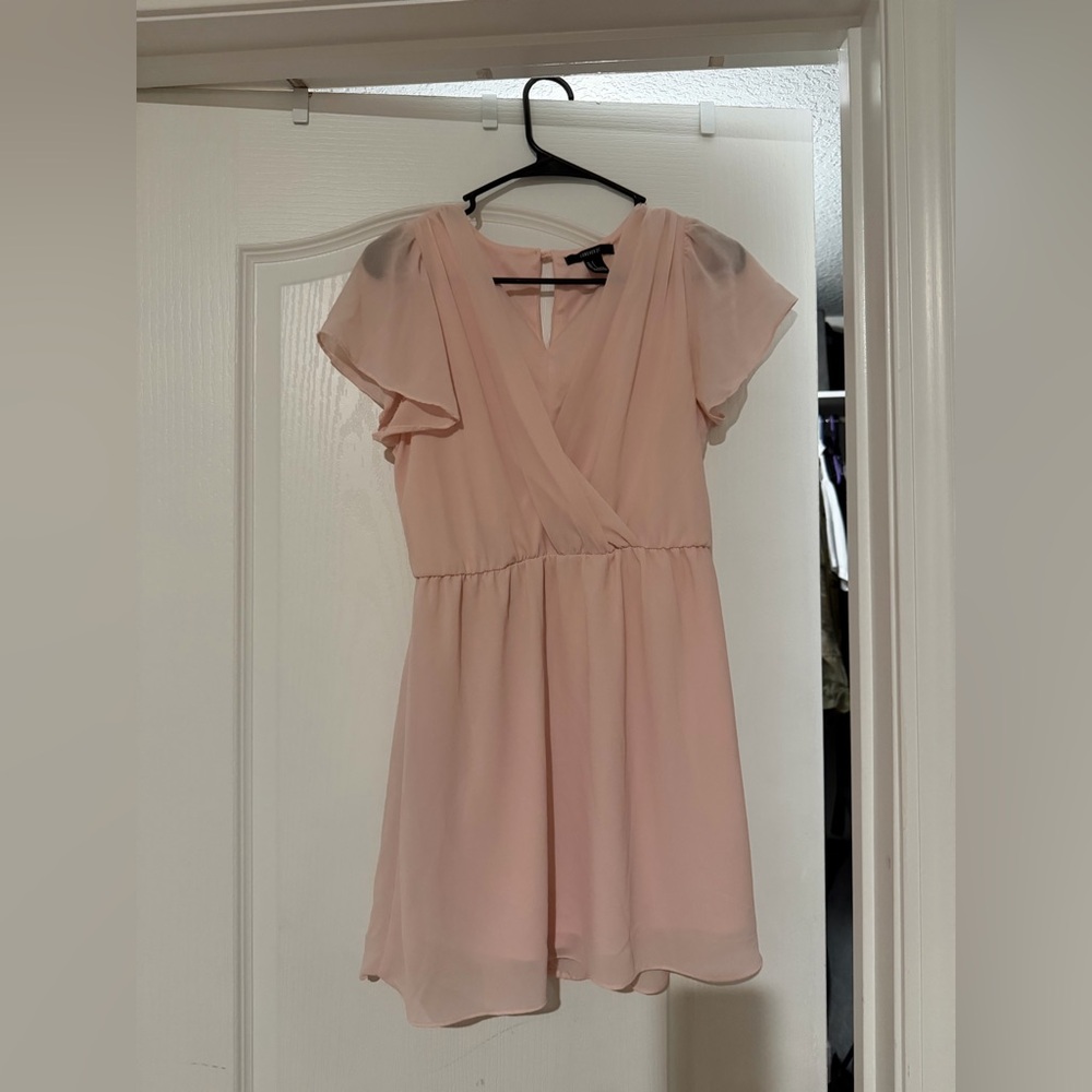 Forever 21 Blush Pink Flutter Sleeve Wrap-Style Mini Dress